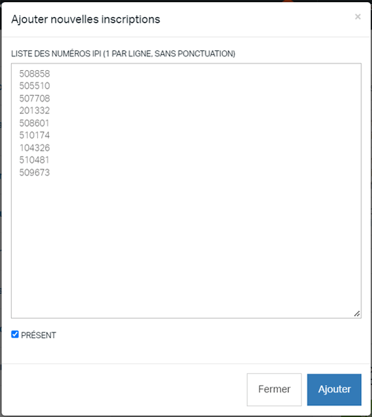 Ajouter nouvelles inscriptions